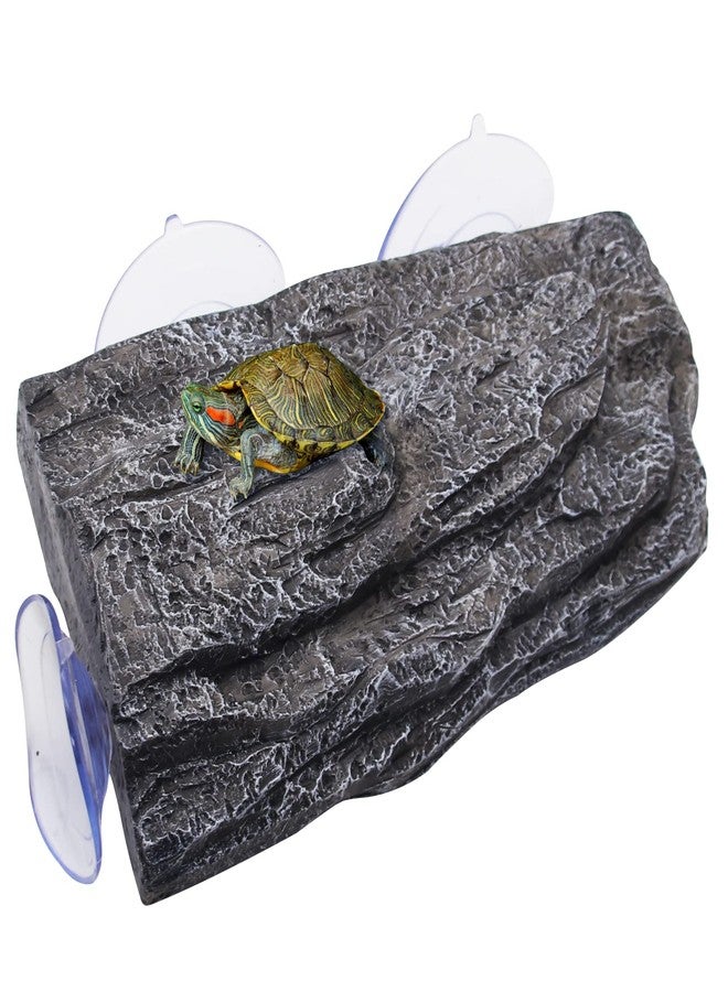 Abustle pig Turtle Basking Platform,Fish Tank Aquarium Tortoise Climbing Platform with 3 pcs Suction Cups,Float Resting Terrace for Frogs, Terrapins(Artificial Bark,Rock) (Grey) - Image 1